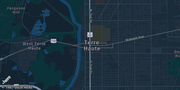 Map of Terre Haute, IN. The exact address of IUOE Union Hall Local 841 is not known, so the map shows the area rather than a specific building.