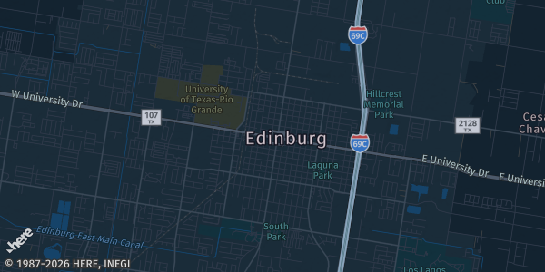 Map of Edinburg, TX. The exact address of Edinburg Activity Center is not known, so the map shows the area rather than a specific building.
