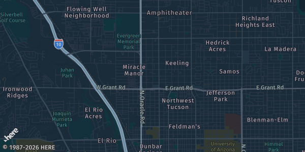 Map of Tucson, AZ. The exact address of UofA Card Show is not known, so the map shows the area rather than a specific building.