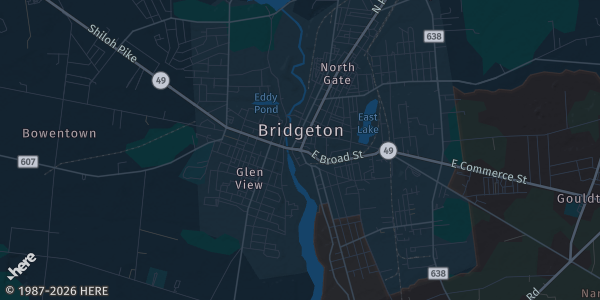 Map of Bridgeton, NJ. The exact address of Upper Deerfield Fire Company 3 is not known, so the map shows the area rather than a specific building.