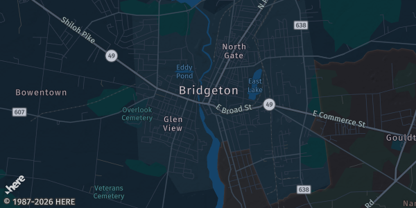 Map of Bridgeton, NJ. The exact address of Upper Deerfield Fire Company 3 is not known, so the map shows the area rather than a specific building.
