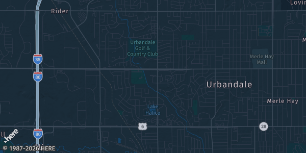Map of Urbandale, IA. The exact address of Hampton Inn and Suites Hotel is not known, so the map shows the area rather than a specific building.