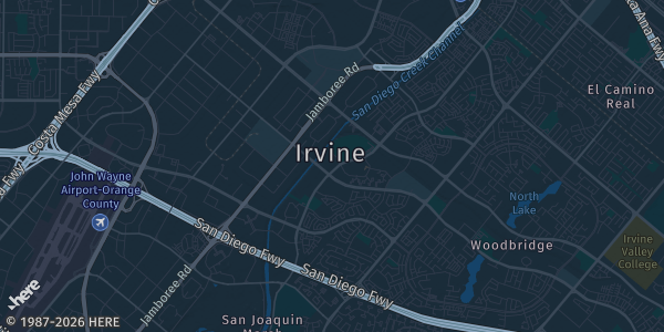 Map of Irvine, CA. The exact address of Flight Way Parking Garage, Irvine is not known, so the map shows the area rather than a specific building.