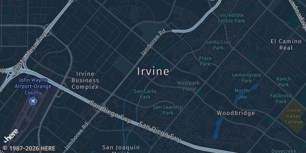 Map of Irvine, CA. The exact address of Flight Way Parking Garage, Irvine is not known, so the map shows the area rather than a specific building.