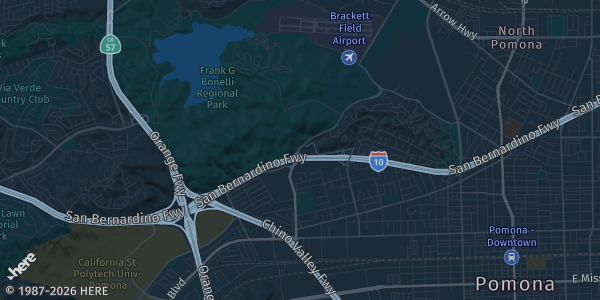 Map of Pomona, CA. The exact address of Fairplex Hall 4 is not known, so the map shows the area rather than a specific building.