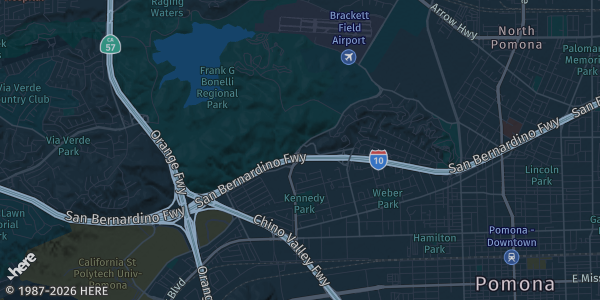 Map of Pomona, CA. The exact address of Fairplex Hall 4 is not known, so the map shows the area rather than a specific building.