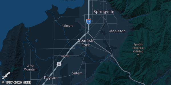 Map of Spanish Fork, UT. The exact address of Spanish Fork Fairgrounds/ Ponderosa Building is not known, so the map shows the area rather than a specific building.