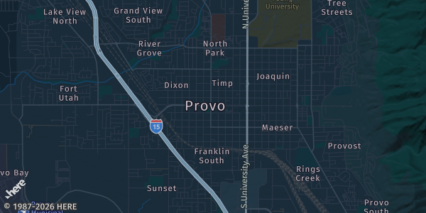 Map of Provo, UT. The exact address of Provo Marriot Hotel and Conference Center is not known, so the map shows the area rather than a specific building.