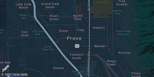 Map of Provo, UT. The exact address of Provo Marriot Hotel and Conference Center is not known, so the map shows the area rather than a specific building.