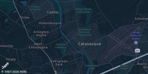 Map of Catasauqua, PA. The exact address of American Legion Hall is not known, so the map shows the area rather than a specific building.