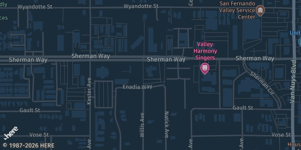 Map showing Van Nuys Masonic Hall in CA.
