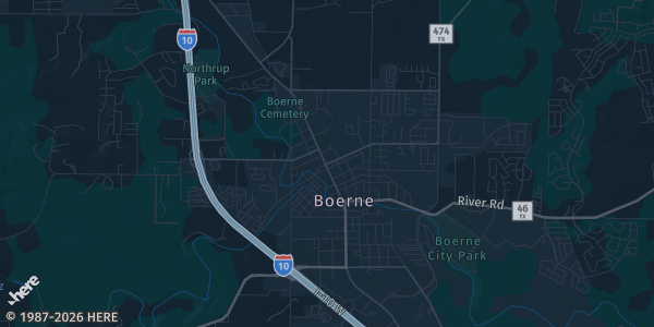 Map of Boerne, TX. The exact address of The Jones Event Center is not known, so the map shows the area rather than a specific building.