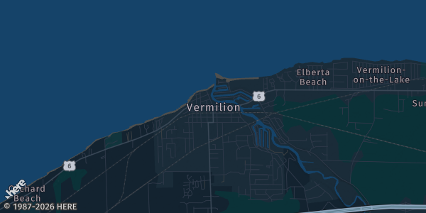 Map of Vermilion, OH. The exact address of Harbourtown Community Church is not known, so the map shows the area rather than a specific building.