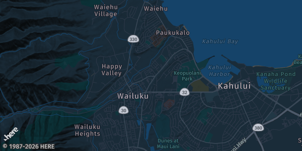 Map of Wailuku, HI. The exact address of Martial Arts is not known, so the map shows the area rather than a specific building.