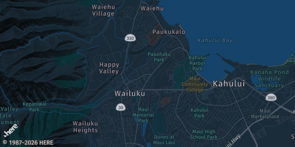 Map of Wailuku, HI. The exact address of Martial Arts is not known, so the map shows the area rather than a specific building.