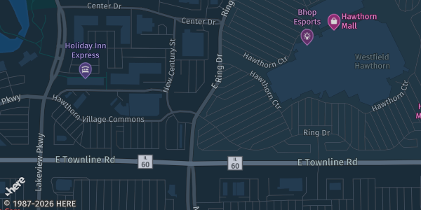 Map showing Hawthorn Mall in Vernon Hills, IL.