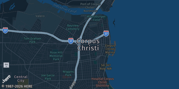 Map of Corpus Christi, TX. The exact address of Holiday Inn Corpus Christi Downtown Marina is not known, so the map shows the area rather than a specific building.