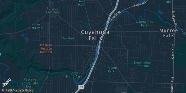 Map of Cuyahoga Falls, OH. The exact address of Emidio & Sons Expo Center is not known, so the map shows the area rather than a specific building.
