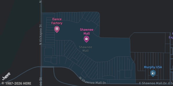 Map showing Shawnee mall in Shawnee, OK.