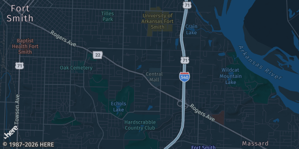 Map of Ft. Smith, AR. The exact address of Central Mall is not known, so the map shows the area rather than a specific building.