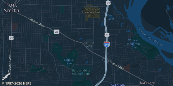 Map of Ft. Smith, AR. The exact address of Central Mall is not known, so the map shows the area rather than a specific building.
