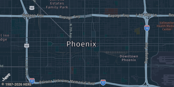 Map of Phoenix, AZ. The exact address of Park Terrace is not known, so the map shows the area rather than a specific building.