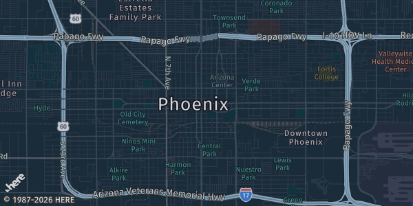 Map of Phoenix, AZ. The exact address of Park Terrace is not known, so the map shows the area rather than a specific building.