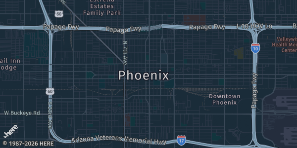 Map of Phoenix, AZ. The exact address of Park Terrace, 2577 W Greenway Rd is not known, so the map shows the area rather than a specific building.