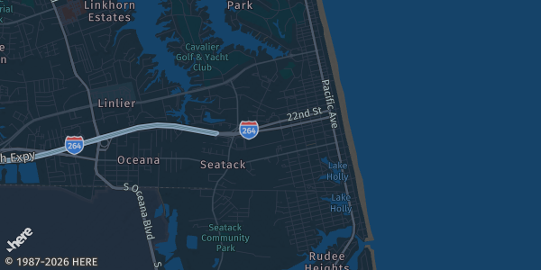 Map of Virginia Beach, VA. The exact address of Virginia Beach Convention Center is not known, so the map shows the area rather than a specific building.