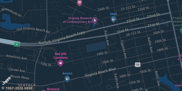Map showing Virginia Beach Convention Center in Virginia Beach, VA.