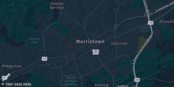 Map of Morristown, TN. The exact address of Morristown Landing is not known, so the map shows the area rather than a specific building.