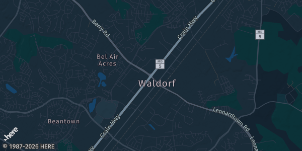 Map of Waldorf, MD. The exact address of Old Waldorf School is not known, so the map shows the area rather than a specific building.