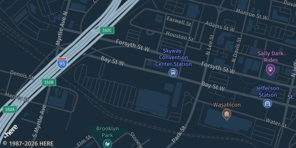 Map showing Prime F. Osborn III Convention Center in Jacksonville, FL.