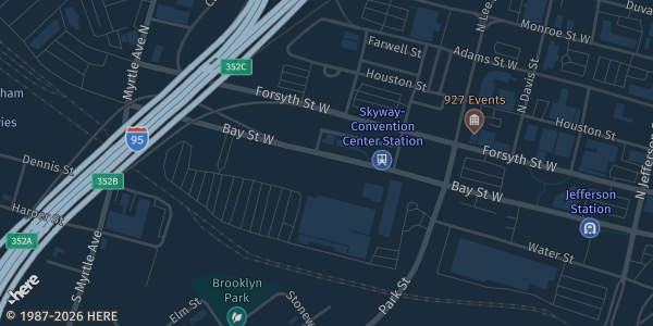 Map showing Prime F. Osborn III Convention Center in Jacksonville, FL.