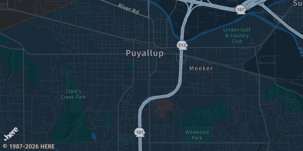 Map of Puyallup, WA. The exact address of Washington State Fair & Events Center Showplex is not known, so the map shows the area rather than a specific building.