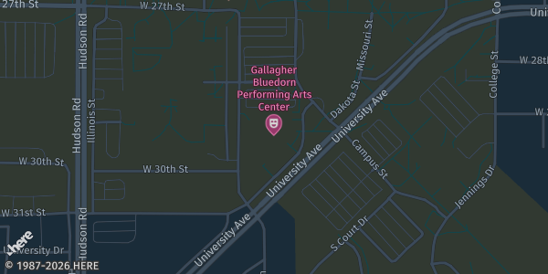 Map showing Galagher Bluedorn Performing Arts Center in Cedar Falls, IA.