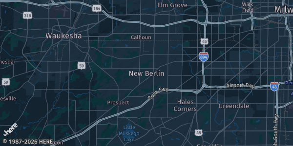 Map of New Berlin, WI. The exact address of this venue is not known, so the map shows the area rather than a specific building.