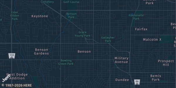 Map of Omaha, NE. The exact address of Infusion Brewing Company is not known, so the map shows the area rather than a specific building.
