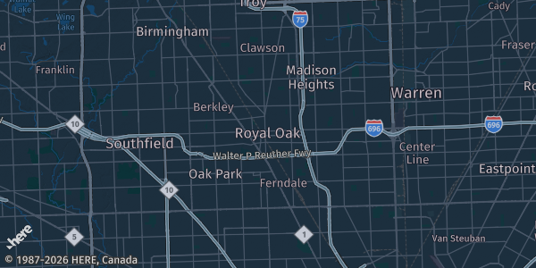 Map of Royal Oak, MI. The exact address of this venue is not known, so the map shows the area rather than a specific building.