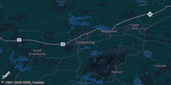 Map of Ishpeming, MI. The exact address of River Rock - Lanes & Banquet Center is not known, so the map shows the area rather than a specific building.