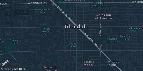 Map of Glendale, AZ. The exact address of Chicken N Pickle II, Glendale is not known, so the map shows the area rather than a specific building.