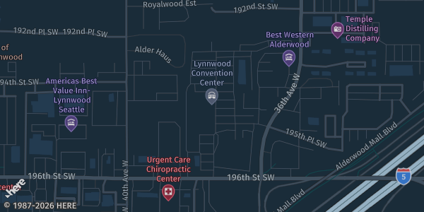 Map showing Lynnwood Event Center in Lynnwood, WA.