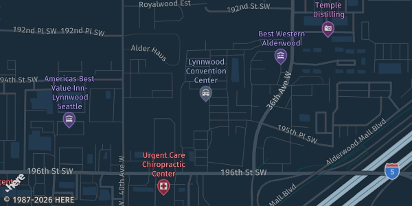 Map showing Lynnwood Event Center in Lynnwood, WA.