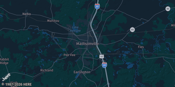 Map of Madisonville, KY. The exact address of this venue is not known, so the map shows the area rather than a specific building.