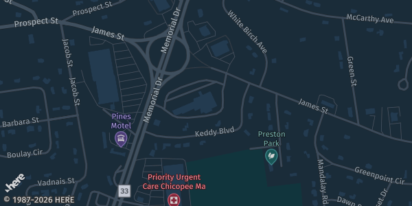 Map showing The Knights of Columbus in Chicopee, MA.