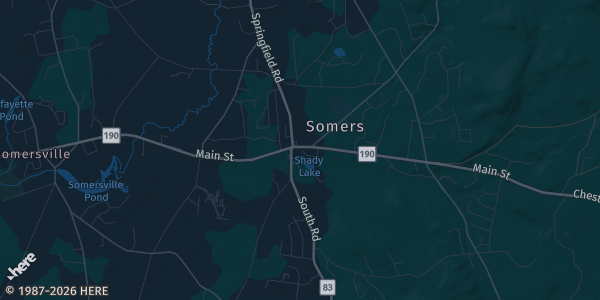 Map of Somers, CT. The exact address of Sonny's Place is not known, so the map shows the area rather than a specific building.