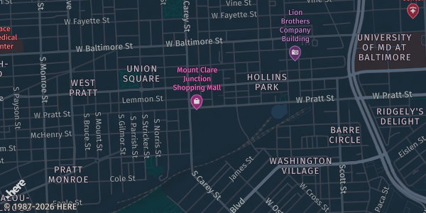 Map of Baltimore, MD. The exact address of Baltimore Convention Center is not known, so the map shows the area rather than a specific building.