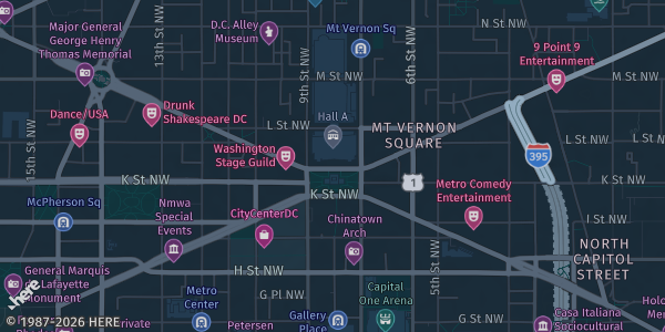 Map showing Walter E Washington Convention Center in Washington, DC.