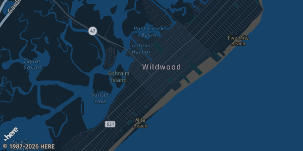 Map of Wildwood, NJ. The exact address of Wild-Con is not known, so the map shows the area rather than a specific building.