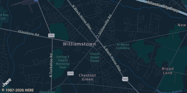 Map of Williamstown, NJ. The exact address of 700 N. Tuckahoe Rd. is not known, so the map shows the area rather than a specific building.